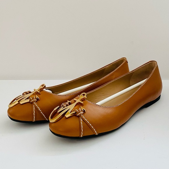 NWT: JW ANDERSON | Gold Medallion Logo Pecan Tan Chocolate Ballerina Flat - Picture 3 of 10